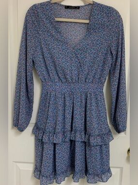 Hesperus Blue Floral Long-Sleeve Tiered Dress